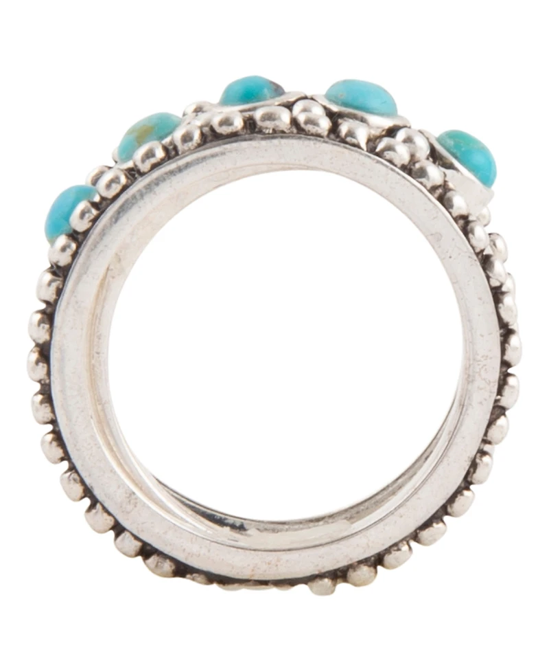 Barse Triple Blue Turquoise and Silver Stack Ring