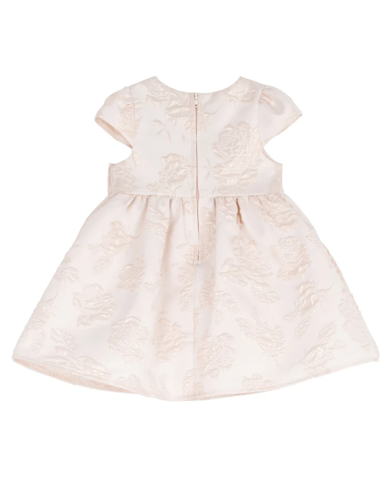 Rare Editions Baby Girls' Brocade Cap Sleeve Bodice with Beaded Pearl Trim