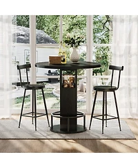 Clihome 3-Piece Bar Table and Stool Set, 31.5-inch Round with Two Stools Compact Wooden Dining