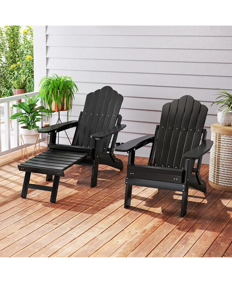 Sugift All-Weather Hips Adirondack Lounge Chair with Retractable Footrest and 4-Level Backrest