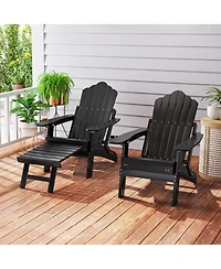 Sugift All-Weather Hips Adirondack Lounge Chair with Retractable Footrest and 4-Level Backrest