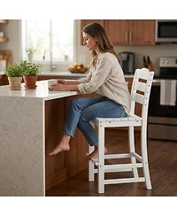 Sugift 30 in Hdpe Outdoor Counter Height Bar Stool with Back and Footrest