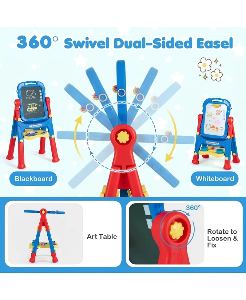 Sugift 4-in-1 Kids Art Easel with Adjustable Height