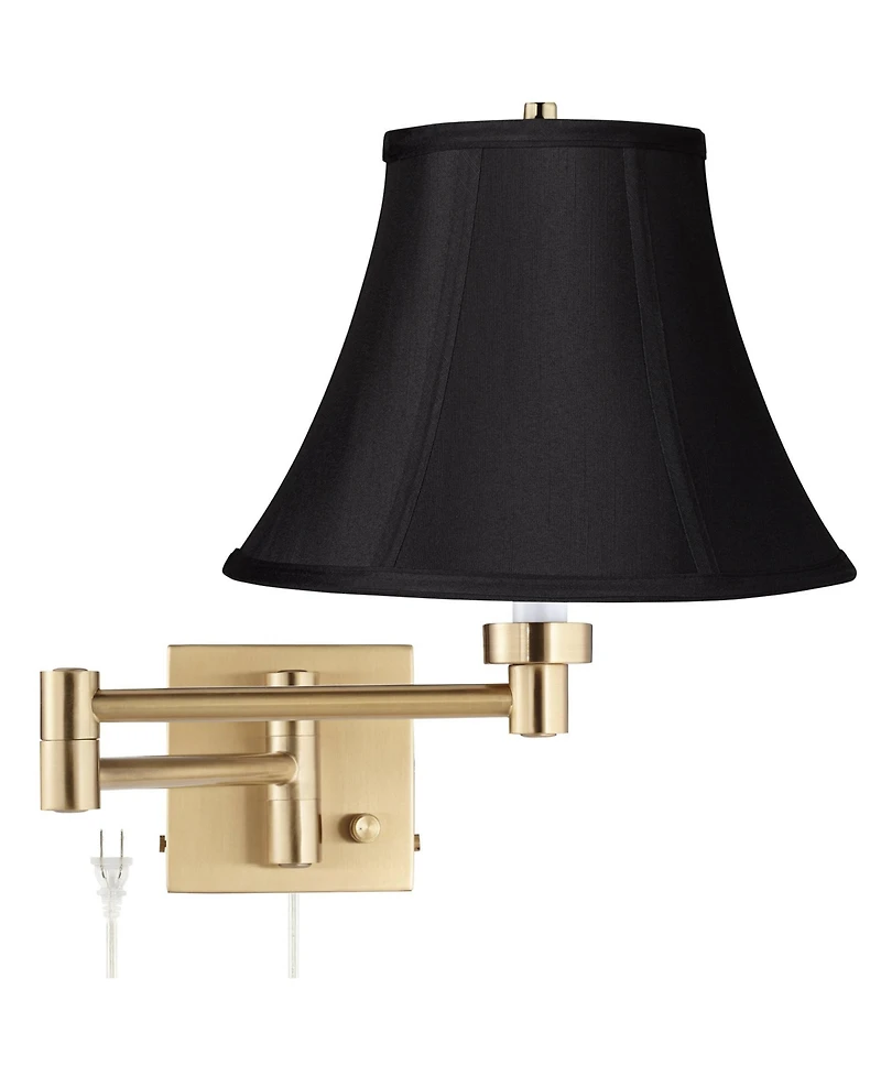 Barnes and Ivy Swing Arm Wall Lamp Warm Antique Brass Plug-In Light Fixture Fabric Bell Shade Bedroom Bedside Reading
