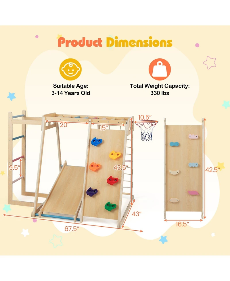 Sugift Kids 6-in-1 Indoor Jungle Gym Playground Builds Balance & Coordination, Ages 3-14