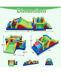 Hongge Inflatable Obstacle Course Bounce House with Dual Slides and Tunnels, For 4 Players, Ages 3-10