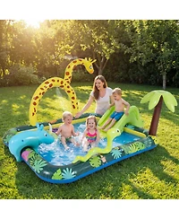 Hongge Jungle Animal Inflatable Spray Pool Play Center with Slide and Sprinkler Ages 2-6