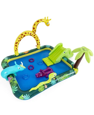 Hongge Jungle Animal Inflatable Spray Pool Play Center with Slide and Sprinkler Ages 2-6