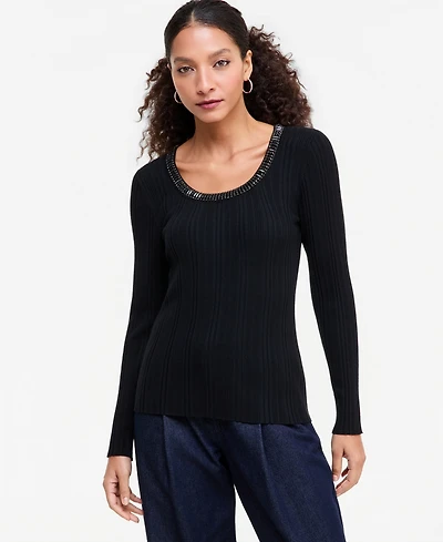 I.n.c. International Concepts Women's Embellished Scoop Neck Ribbed Sweater, Macy's Exclusive