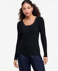 I.n.c. International Concepts Women's Embellished Scoop Neck Ribbed Sweater, Macy's Exclusive