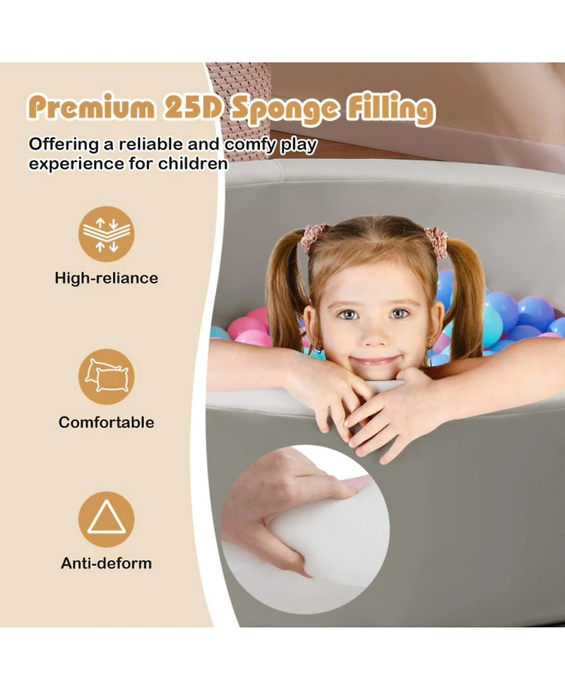 Sugift 42.5 in Round Foam Ball Pit with 25D Sponge Filling and Washable Pu Cover for Toddlers