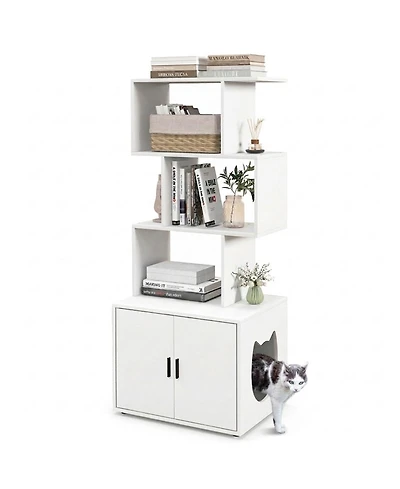 Hongge 56 in Tall Cat Litter Box Enclosure with 3 Storage Shelves