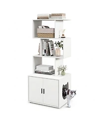 Hongge 56 in Tall Cat Litter Box Enclosure with 3 Storage Shelves