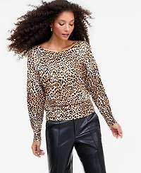 I.n.c. International Concepts Women's Long-Sleeve Leopard-Print Lightweight Boatneck Sweater, Macy's Exclusive