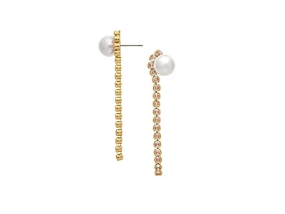 Rivka Friedman 18K Gold Plated Imitation Pearl + Cz line Drop Earring