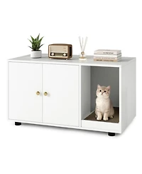 Hongge Wooden Cat Litter Box Furniture with Removable Scratching Board