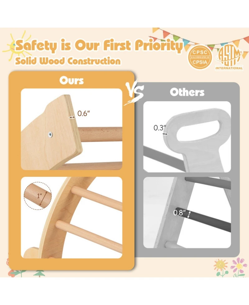 Hongge Ages 1+ Montessori Wooden Climbing Arch with Padded Cushion