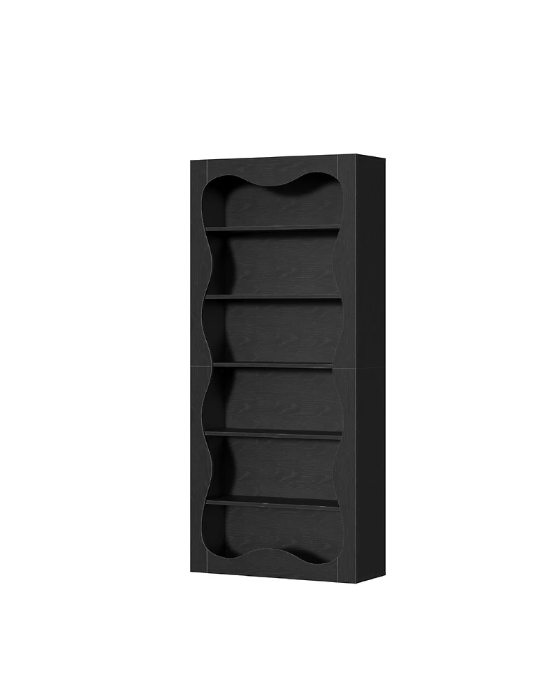 homfan 6-Tier Tall Wood Bookshelf with Scalloped Wavy Edges, Freestanding Display Shelf for Living Room