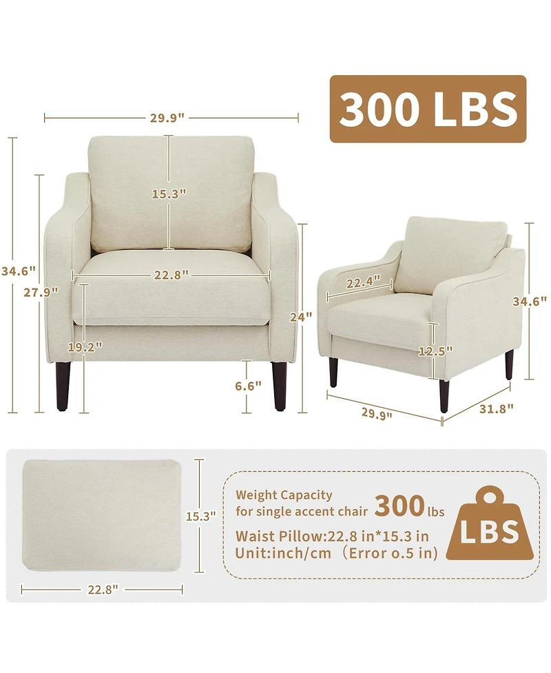 homfan 2 Set of Accent Chair for Living Room, Mid Century Reading Scooped Armchair, High Back Upholstered Bedroom Apartment
