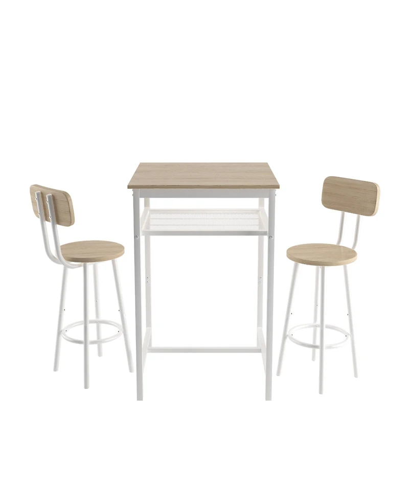 Flynama 3-Piece Bar Table Set with 2 Stools, Backrest and Partition, Modern Wood Grain for Home Bars