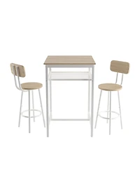 Flynama 3-Piece Bar Table Set with 2 Stools, Backrest and Partition, Modern Wood Grain for Home Bars