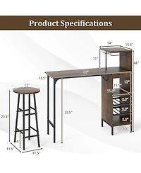 Sugift 3-Piece Bar Table and Chairs Set with 6-Bottle Wine Rack