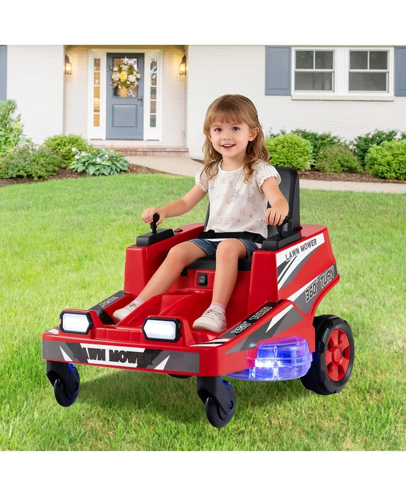 Sugift 12V Kids Ride On Mower with Led Lights and Dual Control Sticks, Ages 3-8