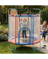Sugift 55" Kids Trampoline with Adjustable Gymnastics Bar, Basketball Hoop and Swing, Ages 3+