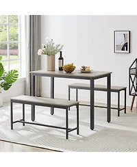 Clihome 3 Piece Dining Bar Table Set, with 2 Benches, Kitchen