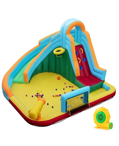 Sugift 6-in-1 Inflatable Oxford Cloth Water Slide Park Bounce House With Long Slide Splash Pool Climbing Wall, Wet or Dry Play, Ages 3-12
