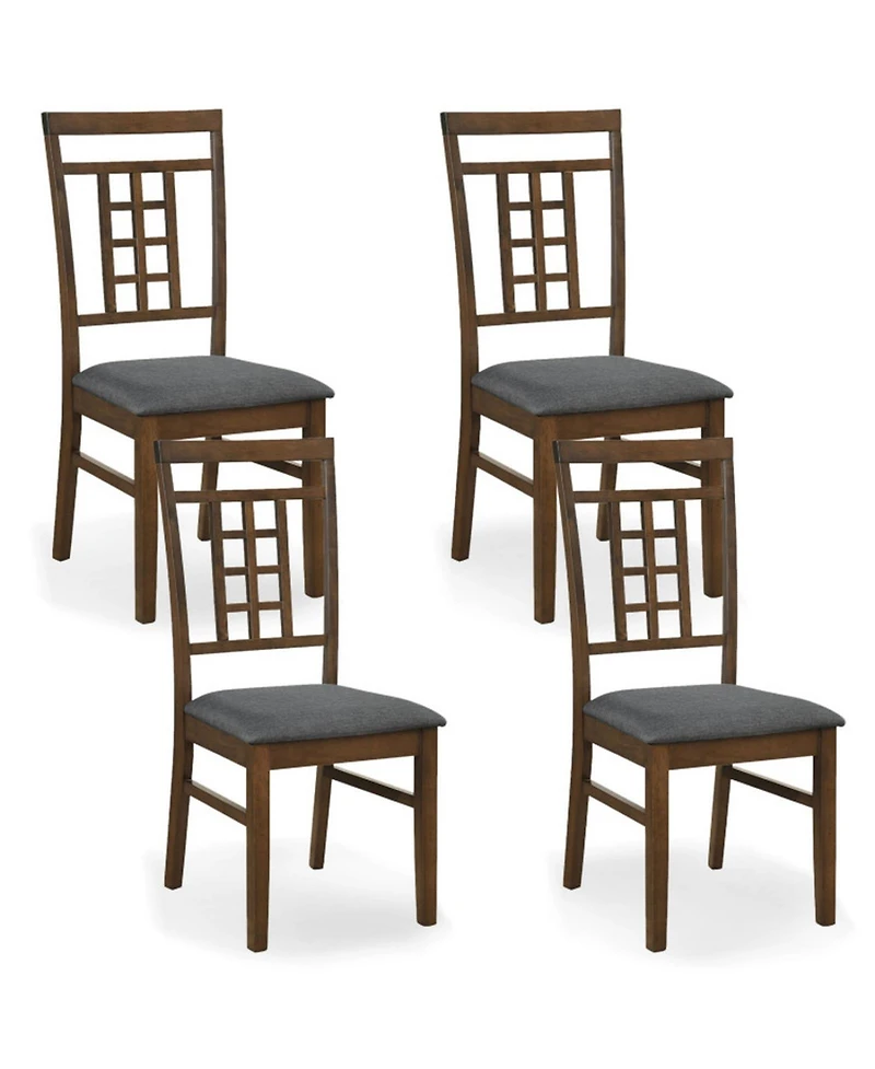 Sugift Set of 4 Rubber Wood Dining Chairs with Lattice Back Cushioned Seats