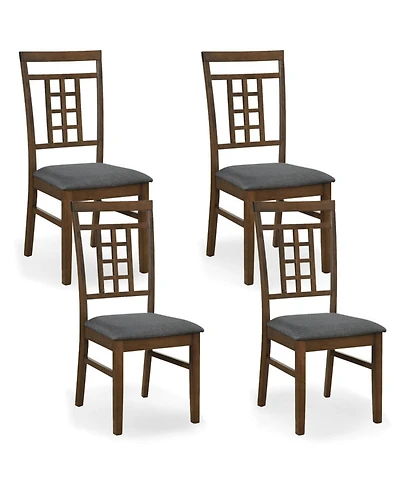 Sugift Set of 4 Rubber Wood Dining Chairs with Lattice Back Cushioned Seats
