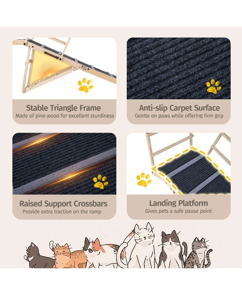 Sugift 6-Level Height Adjustable Foldable Pet Ramp for High Bed Couch 24.5-30 in