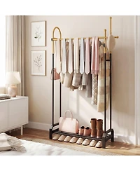 Hongge Freestanding Double Rod Garment Rack with Bottom Shoe Shelf