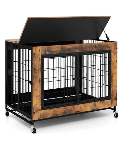 Hongge 38 in Mobile Industrial Dog Kennel with Flip-Up Tabletop