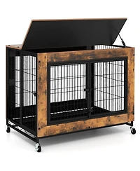 Hongge 38 in Mobile Industrial Dog Kennel with Flip-Up Tabletop