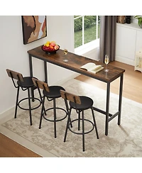 Flynama 4-Piece Long Bar Table Set with 3 Pu Stools, Industrial for Kitchen and Living Room