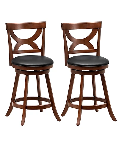 Gymax 2 Piece 24'' Bar Stools 360degree(s) Swivel Counter Height with Pvc Leather Cushioned Seat