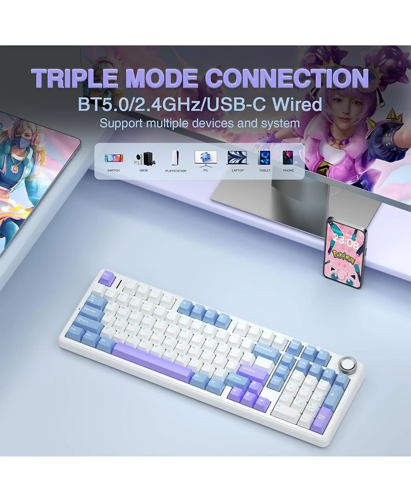 Aula F99 Tri-Mode Hot-Swappable Rgb Backlit Wireless Mechanical Keyboard