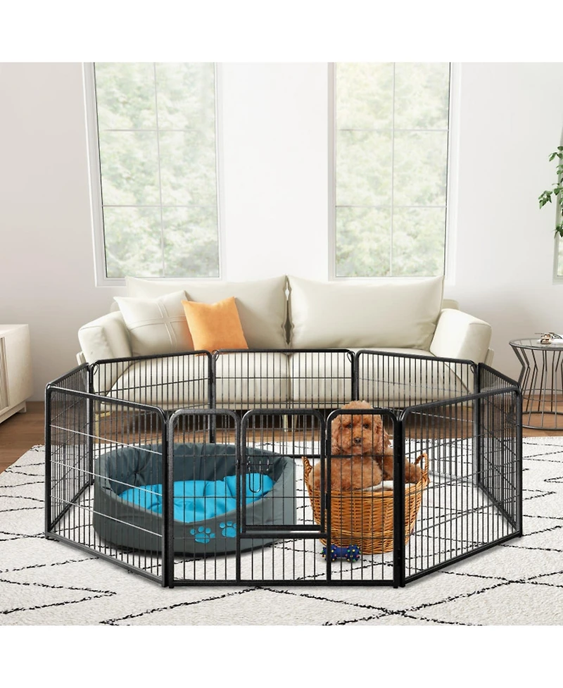 Sugift 8 Panel 24 in Height Pet Fence for Indoor Outdoor Use