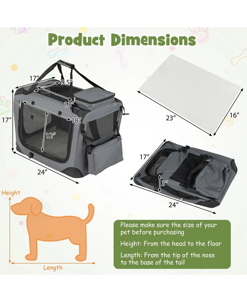 Sugift Collapsible Soft Dog Crate Travel Kennel With Mesh Windows and 3 Doors