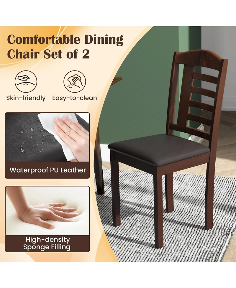 Sugift Set of 2 Wood Kitchen Chairs with Faux Leather Upholstered Seats