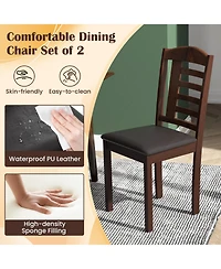 Sugift Set of 2 Wood Kitchen Chairs with Faux Leather Upholstered Seats