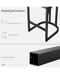 homfan Bar Stools Set of 4, Counter Height Stools with Curved Back, Upholstered Seats, Metal Frame and Footrest for Kitchen Island and Dining Room