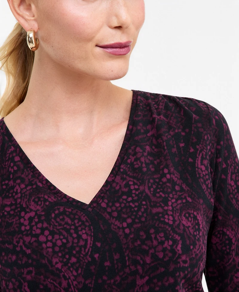 I.n.c. International Concepts Women's 3/4-Sleeve V-Neck Printed Knit Top, Macy's Exclusive