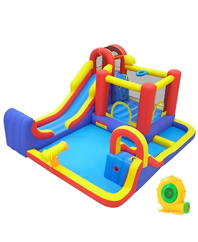 Hongge 7-in-1 Outdoor Bounce House with Dual Slides & 680W Blower, Accommodates 2 Kids, Ages 3-12