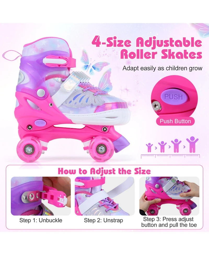 Hongge Light-Up Wheels Adjustable Reinforced Brake Roller Skates, Sizes 11C-1, Ages 5-7