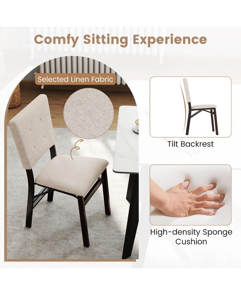 Sugift Set of 2 Foldable Armless Dining Chairs with Padded Seat and Tilt Backrest