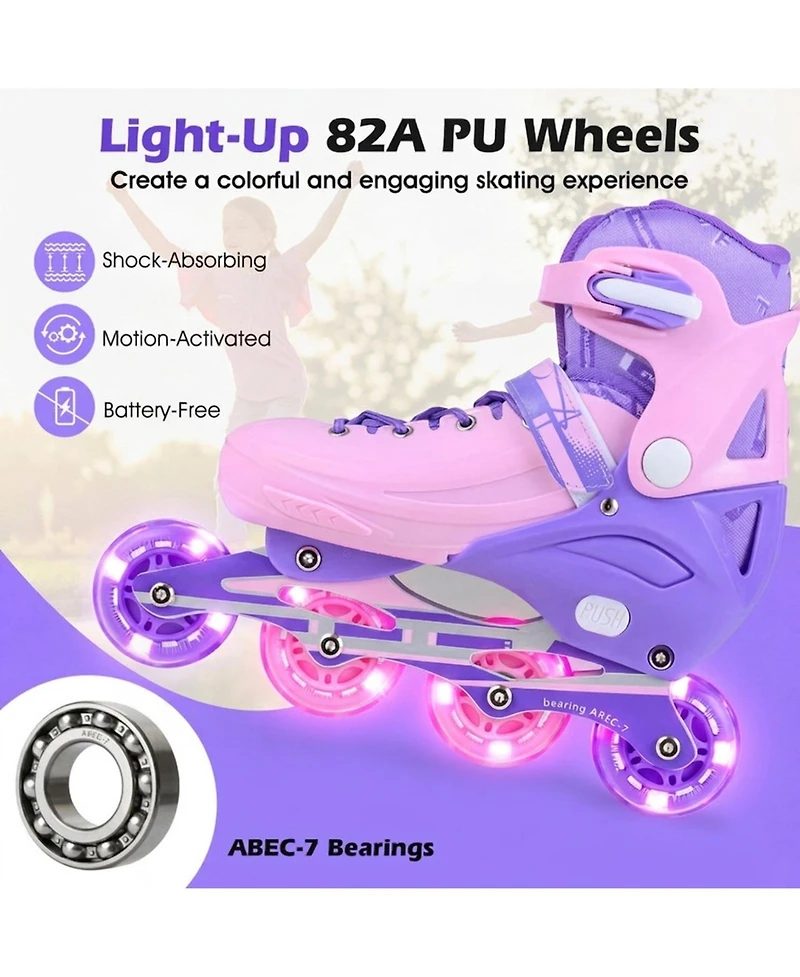 Hongge Light-Up Aluminum Adjustable Inline Skates, Ages 9-14