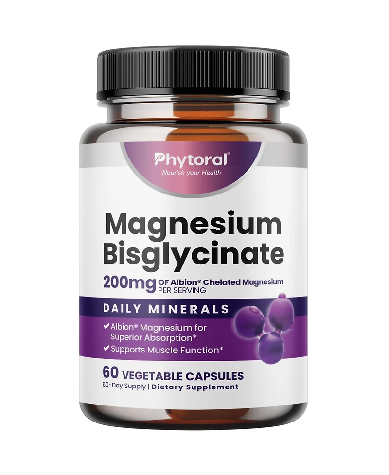 Phytoral Magnesium Glycinate Capsules, 200 Milligram, 60 Count